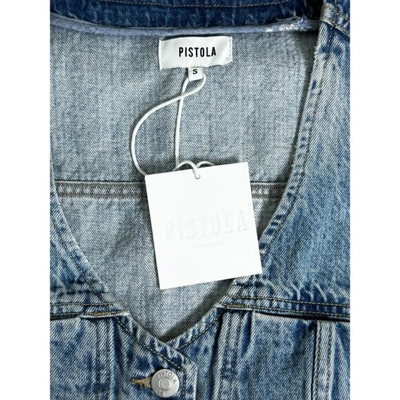 NWT Pistola Gia Fitted Collarless Rigid Denim 90s Vest Blue Hazy Women's Small - Picture 4 of 4